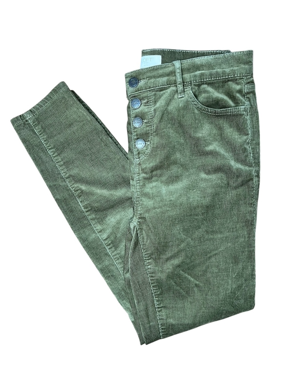 LOFT Outlet Olive Green Corduroy High Rise Skinny Pants Button Fly 4P Petite